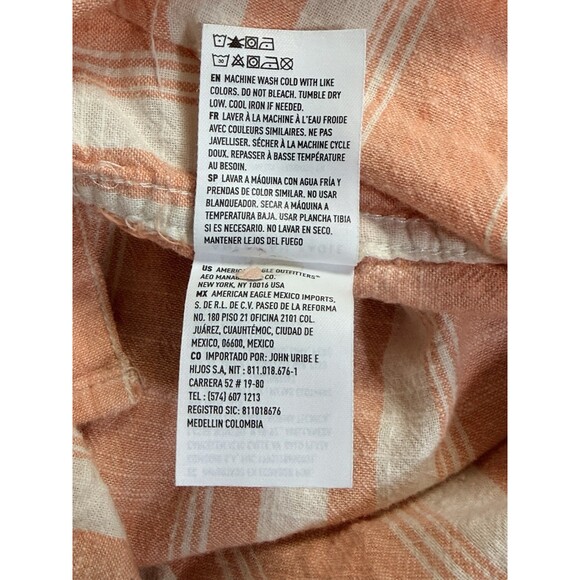 American Eagle Outfitters Men's XL Peach Stripe Short Sleeve Cotton Shirt - Picture 5 of 5